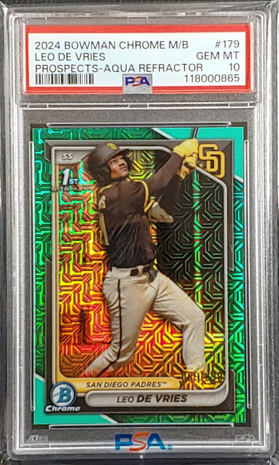 Leo De Vries 2024 Bowman Chrome Mojo Aqua Refractor 1ST #/299 - PSA 10 -A's