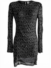 Retrofête Harlowe Martini Glass Crystal Mesh Mini Dress Black Bodycon Sexy RARE