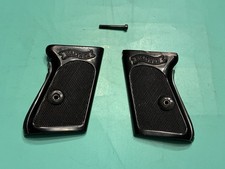 USED FACTORY WALTHER PPK BLACK PLASTIC GRIPS WITH SCREW POST WAR CRACKED