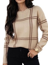 Karierter Strickpullover für Damen, Herbst/Winter, Lässiger Rundhalspullove5813