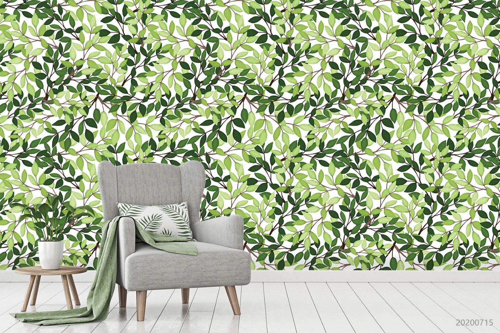 3D Green Leaves Plantation Pattern Wall Murals Wallpaper Murals Wall Sticker