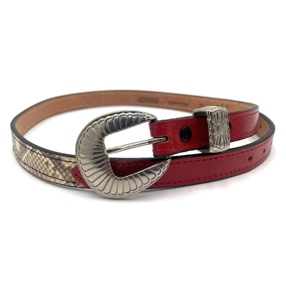 VTG Tex Tan Western Genuine Leather & Snakeskin Python Belt Red