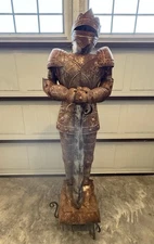 Armored Knight Sword Helmet Medieval Crusader Renaissance Life Size Statue 5’
