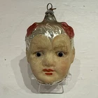 Antique Early 20th c German Glass Baby Head Christmas Ornament w/Milk Glass Eyes