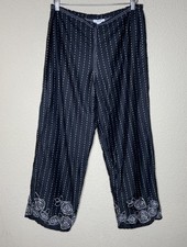 New Alfani Intimates Pajama Pants Size L Black Stripes Florals Cotton EUC