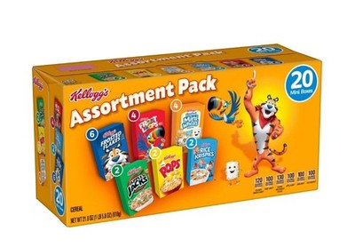 Kellogg's Breakfast Cereal Kids Snacks, Variety Pack, 21.8oz Box (20 Boxes)