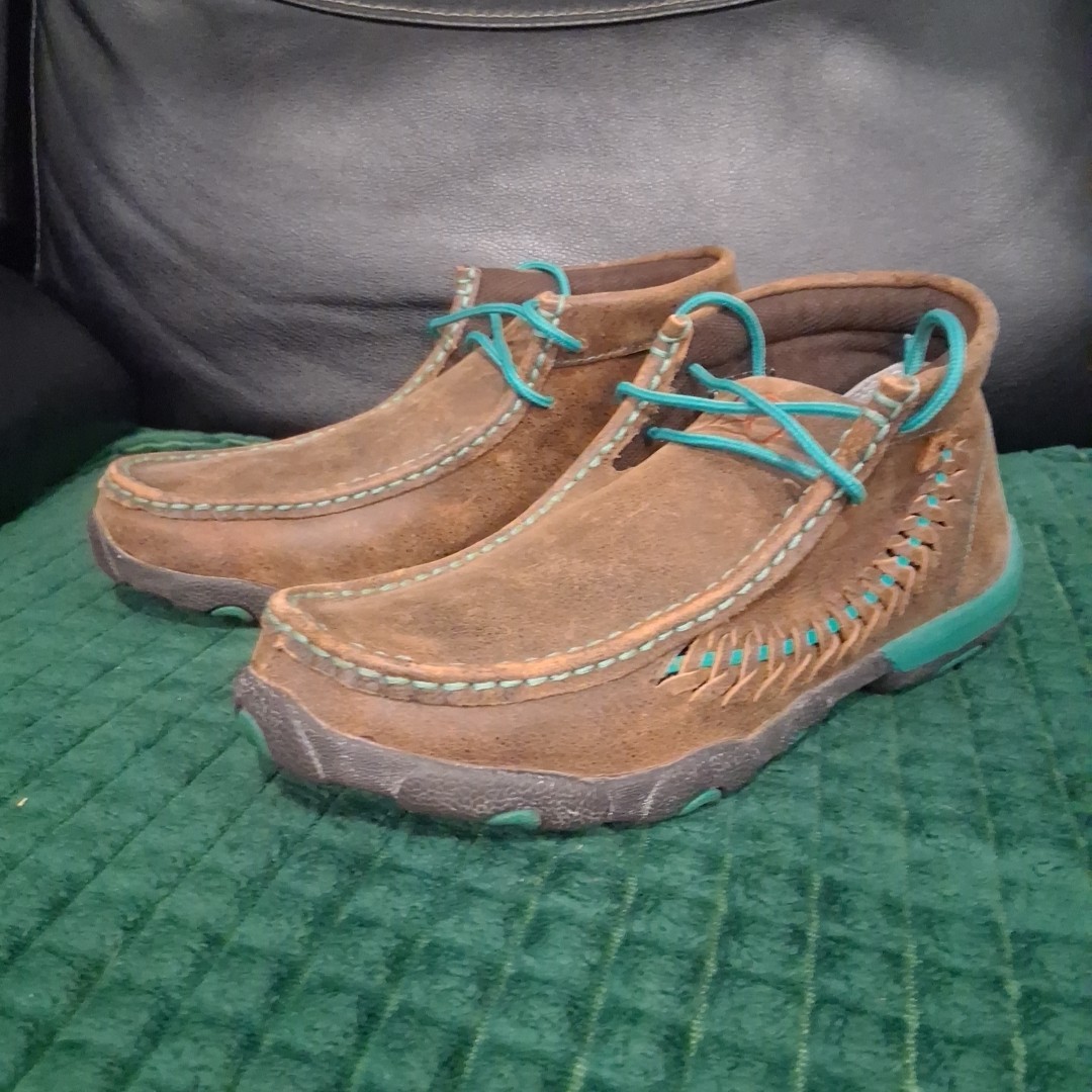 Womens 6.5 M Twisted X Brown Leather Chukka Driving Moc Boots Ankle Lace-Up