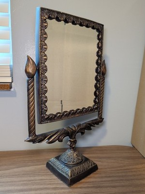 Antique Solid Cast Bronze Vanity Mirror Art Deco Tabletop 17.5  Heavy