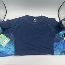 SEA DOO Rash Guard Navy Blue Teal Contrast SS Mens Sz M NEW w Tags In Bag UV 50