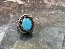 Vintage Navajo Sterling Silver And Turquoise Ring Signed CT - Size 8