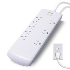 8-Outlet Power Strip Surge Protector with 8 Ft. Extra-Long Power Cord in White