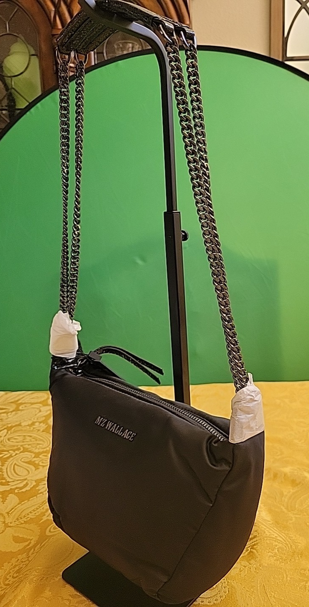 MZ Wallace RETIRED Curb Chain Crescent Bag-Black w/Metallic Black