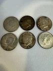 1964 Kennedy 90% Silver Half Dollars Lot of 6 Coins Circulated / Used Condition