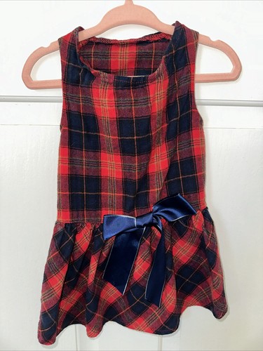 Fitwarm Dress For Dog TARTAN PLAID RIBBON DRESS Size L