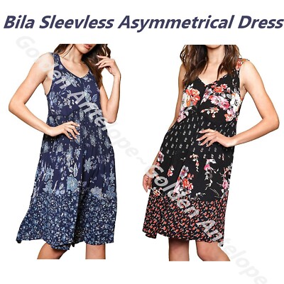 BILA SLEEVLESS ASYMMETRICAL DRESS MULTIPLE COLOR & SIZE NEW