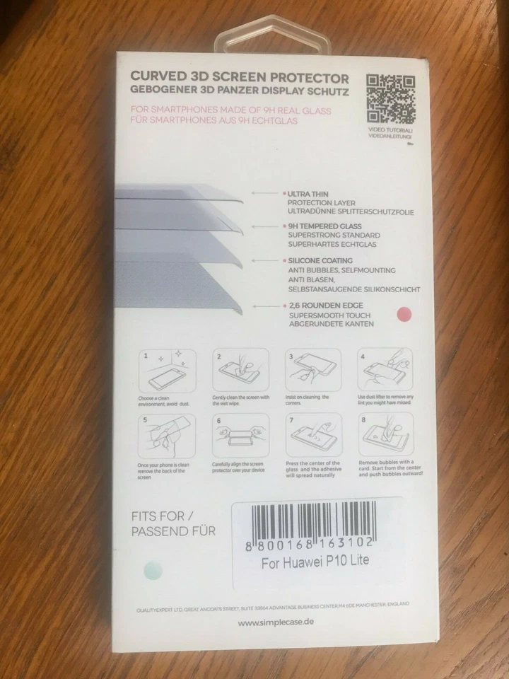 SIMPLECASE PREMIUM GLASS SCREEN PROTECTOR FOR HUAWEI P10 Lite - Image 2 of 2