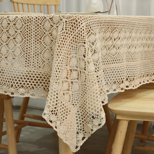 Hollow Out Tablecloth Beige Rural Retro Crochet Table Cover Lace Soft Table Flag - 第 1/29 張圖片