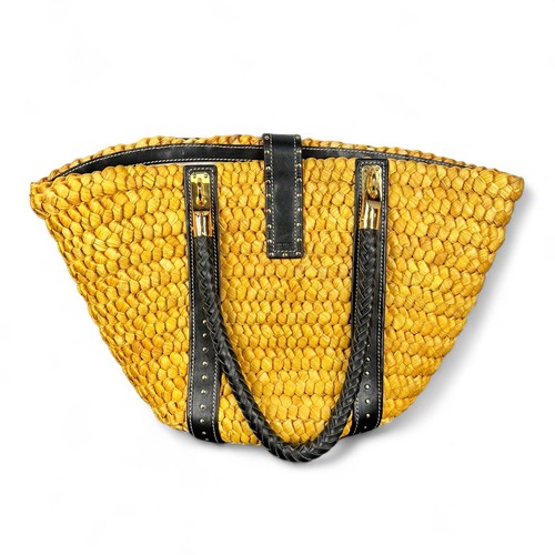 BRAND NEW Michael Kors Raffia Black Leather Trim Woven Tote Purse Should Bag