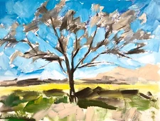 Original Impressionist Realist Painting Open Landscape Tree Expressionist Art