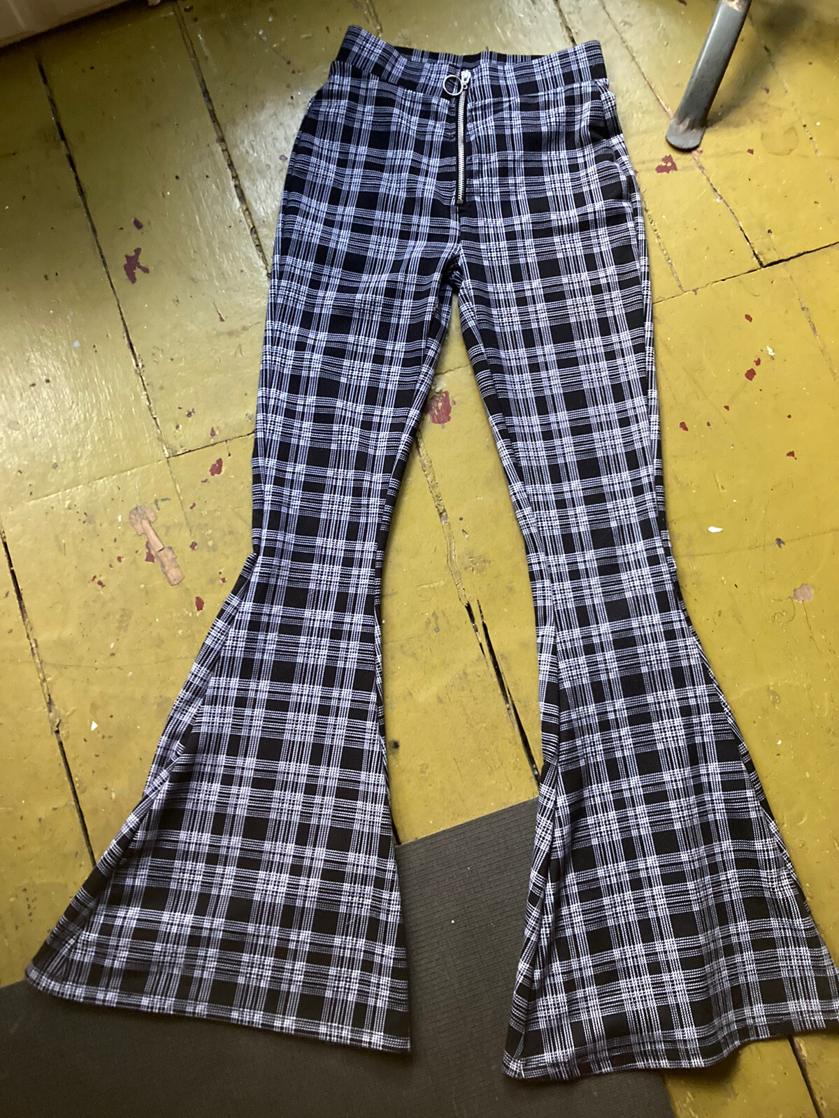 Vintage Y2K Plaid Bell Bottom Legging Pants Xs Club Retro Flare Grunge