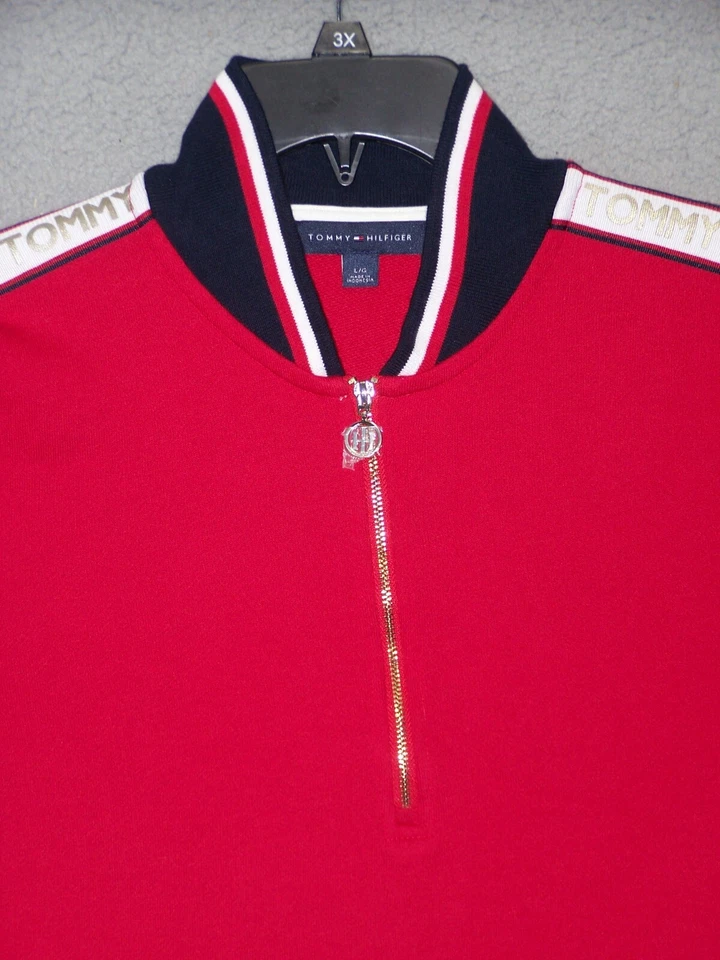 Tommy Hilfiger Dress Womens Large 12 14 Red Graphic Logo Long Sleeve Knee Ladies - Image 2 of 4
