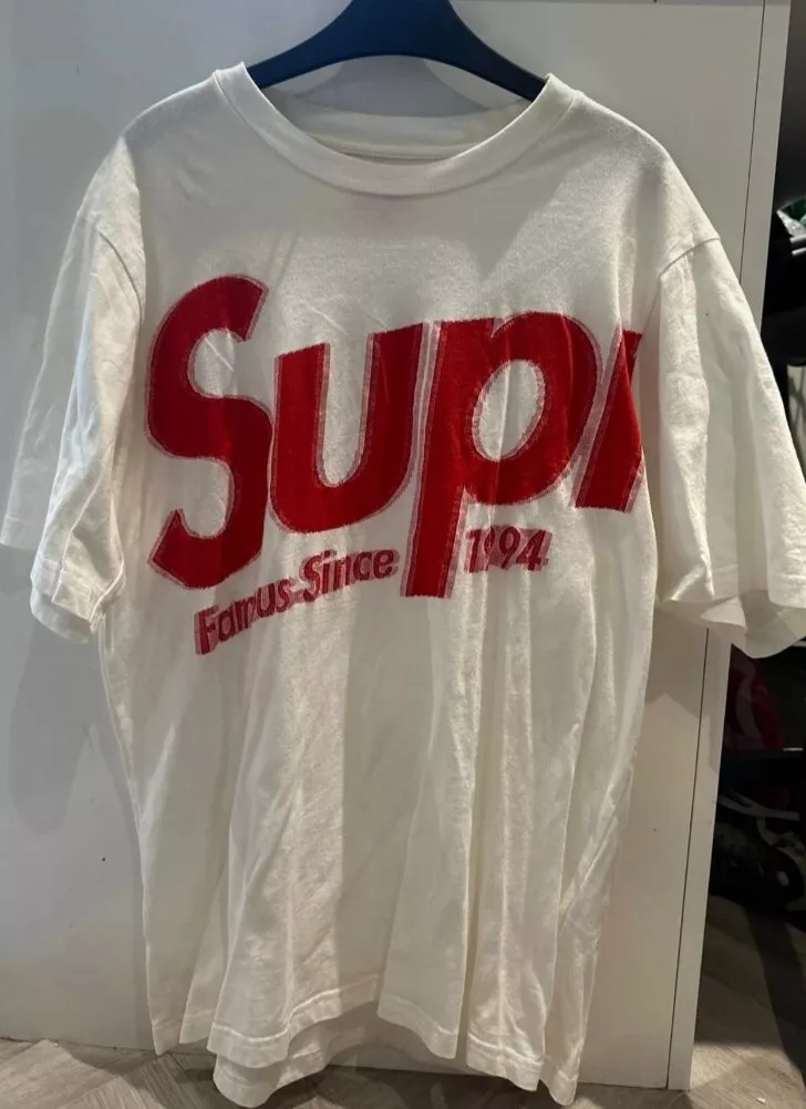 T Shirt Supreme Intarsia Spellout S/S Blanc Taille M Moyen