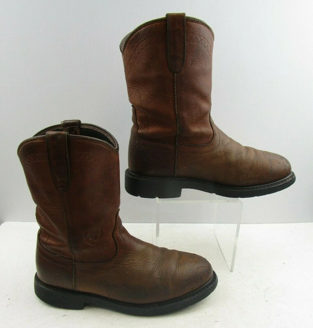 Men s Ariat Brown Leather Roper Work Steel Toe Boots Size 9 D eBay