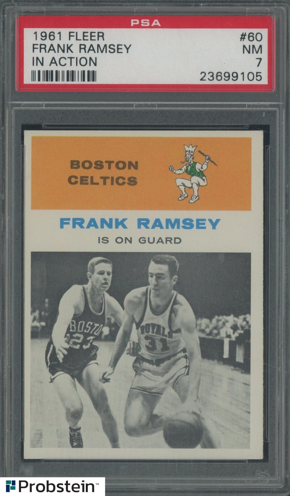1961 Fleer Basketball #60 Frank Ramsey In Action Boston Celtics HOF PSA 7 NM