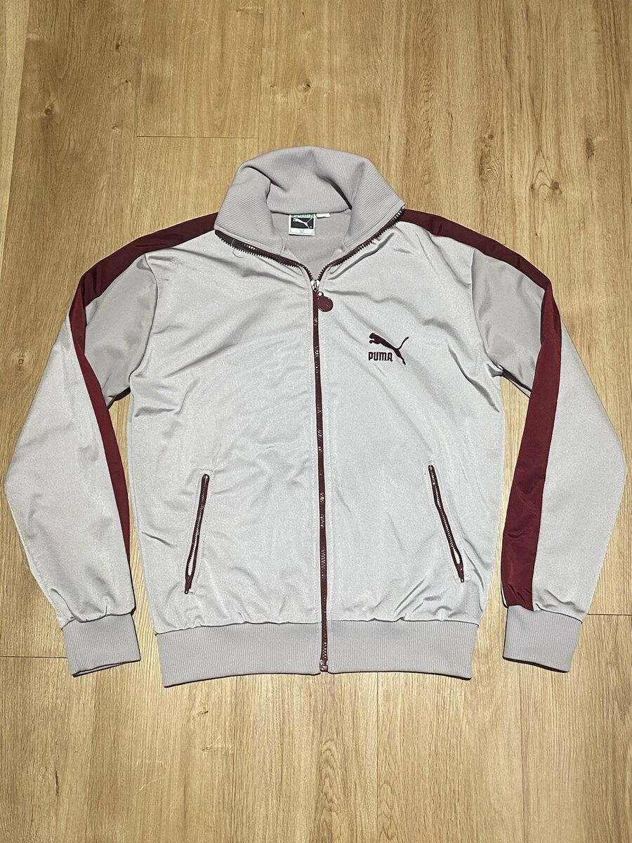 Vintage 80s PUMA Track Jacket Pants Suit M Silver Maroon B Vintage 80s PUMA Track Jacket Pants Suit M Silver Maroon B