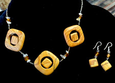Wood Bead Necklace  Earrings Set - 16-18"