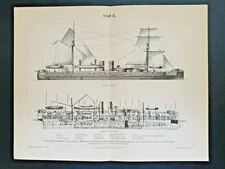 👍 1887 QING CHINA BEIYANG DINGYUAN BATTLESHIP BLUEPRINT FROM GERMANY 大清定远号蓝图  