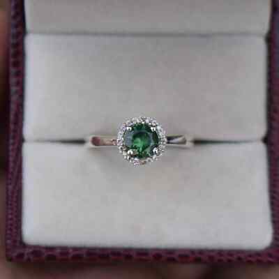 2.Ct Oval Natural Emerald & Diamond Wedding Women Halo Ring 14k White Gold solid