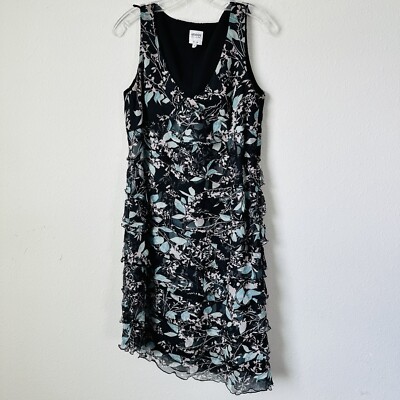 floral ruffle asymmetric silk dress Black And Pink Floral Ruffle Asymmetrical Dress