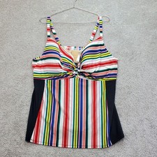 Swim By Cacique Swim Top Inside Bra Womens 40DD Nylon Black Multicolor Striped