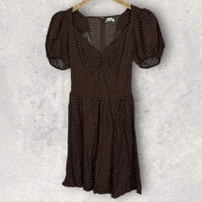 Reformation Ojai Brown Polka Dot Puff Sleeve Mini Dress Truffle Size 2 New NWT