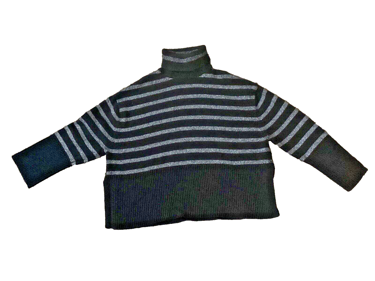 Gap Black Gray Metallic Striped Turtleneck Sweater, Size M