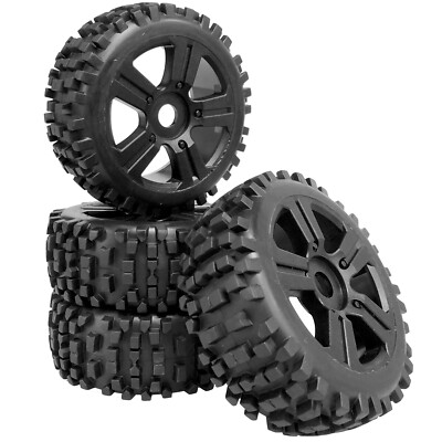 Buggy Tires Rims Set Attack 5 Spoke Rim Black 1/8 4pc partCore