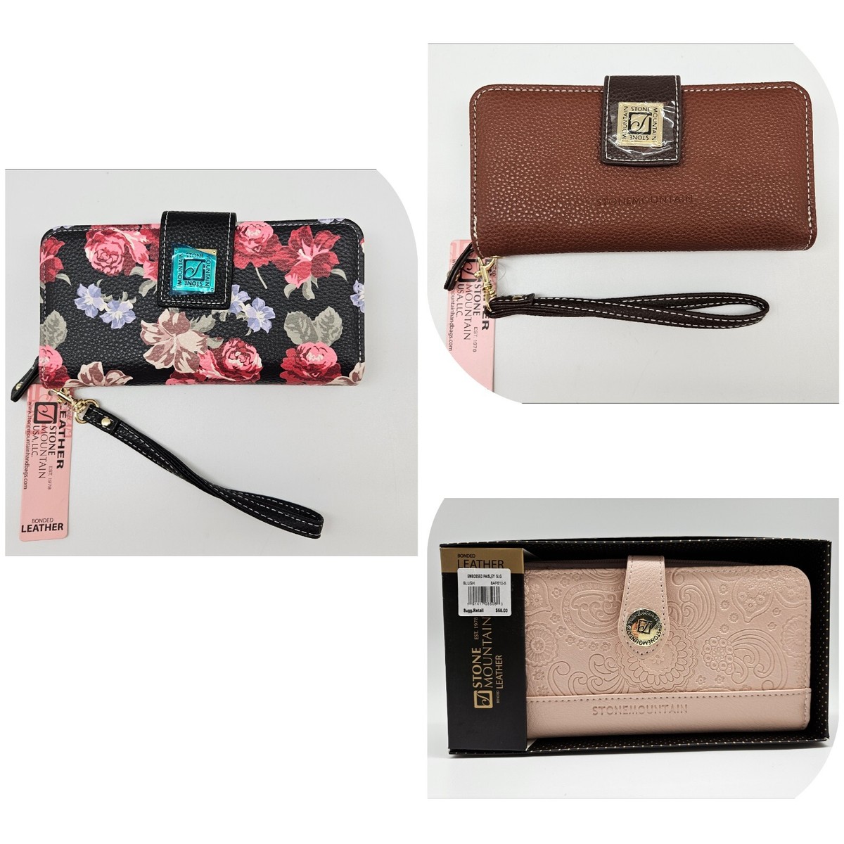 Stone Mountain Bonded Leather Bifold Zip-Around Wallet YOU PICK