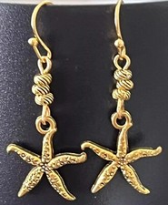 Gold Starfish Dangle Earrings. Beach. Ocean. Coast. Vacation. Summer.