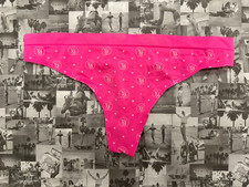 NWT Victoria's Secret Seamless Soft Thong Stretchy Panty Neon Pink Logo Dots L