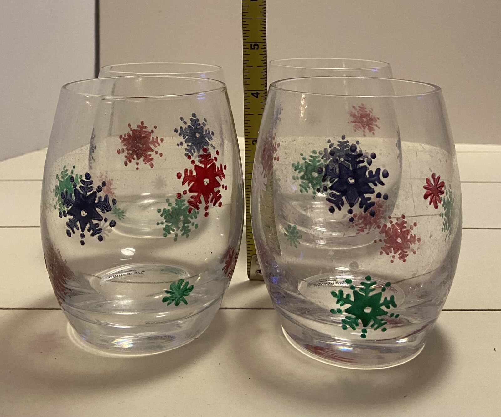 4 Pfaltzgraff Taffy Candy Christmas Double Old Fashion Glasses 2006 247-841-00