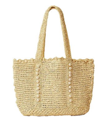 BTB Los Angeles Lisbeth Natural Pearl Raffia Tote Bag - MSRP: $175.00