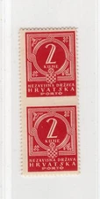 NDH CROATIA GERMAN PUPPET STATE 1944 J6 RARE HORIZONTAL IMPERF PAIR PERFECT MNH