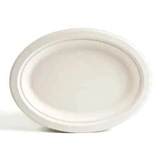 Green Wave EV-P106  PFAS FREE 7.5x10-Inch White Bio Bagasse Oval Plate, 500/CS