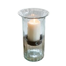 Ribbed Clear Glass 15 in Candle Hurricane Rustic Pillar Holder Display Vase