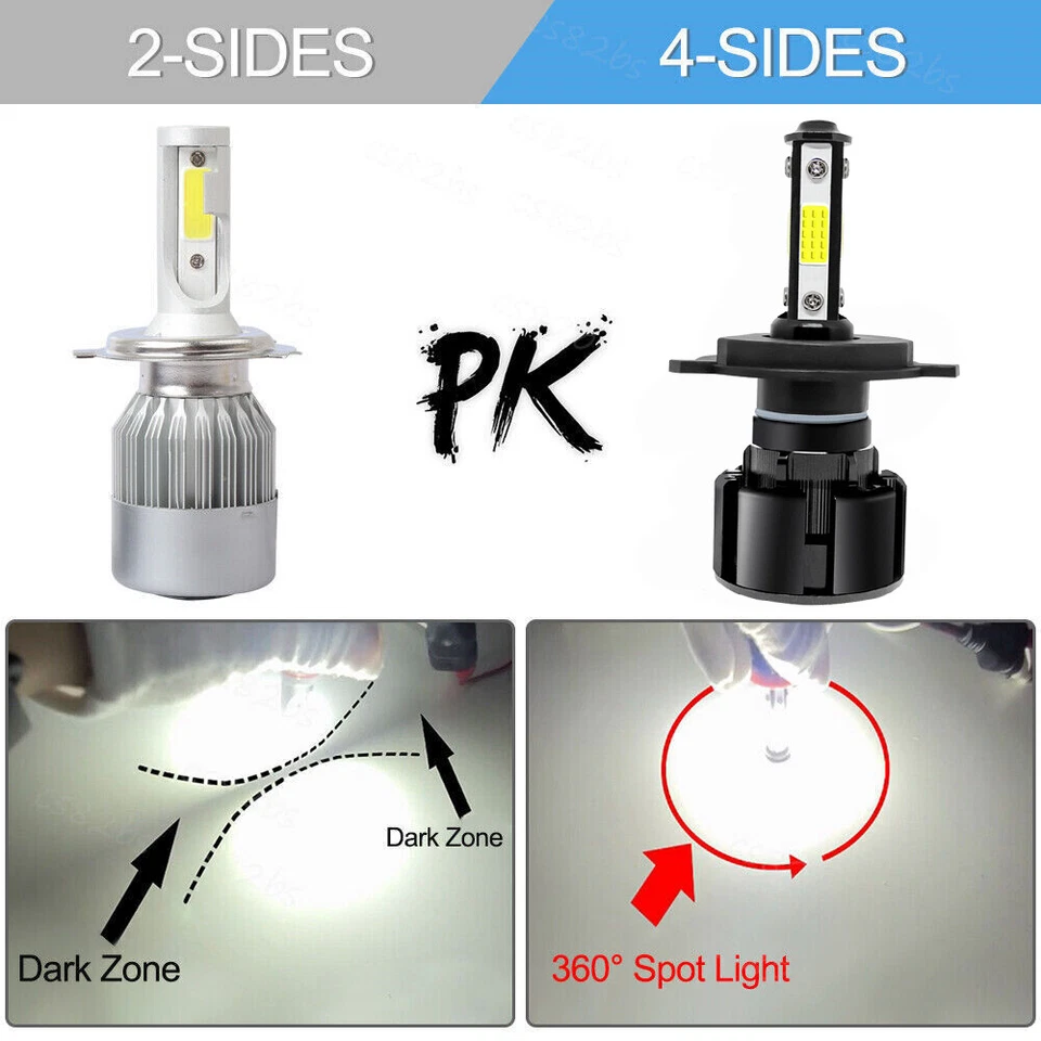 4-Sides H4 9003 LED Headlight Kit Bulbs High Low Beam Super White 6000K 100000LM - Изображение 3 из 4