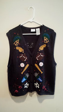 Vintage Tacky Sports Sweater Vest - Bobbi Brooks - Extra Large XL - Black