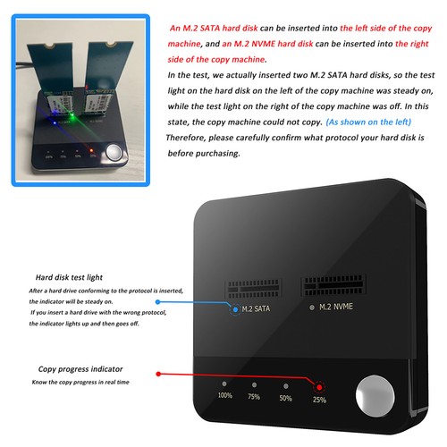 Dual Bay M.2 SSD NVMe M.2 Enclosure Offline Clone Duplicator Disk Copy Tool - Afbeelding 13 van 14