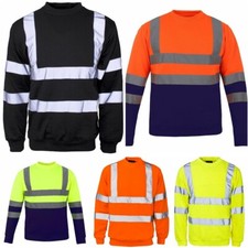 Hi Viz Vis High Visibility Crew Neck Sweatshirts Work Safety Fleece Jumper S-5XL