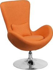 Egg Series Design Reception Lounge Accent Side Chair in Orange Fabric